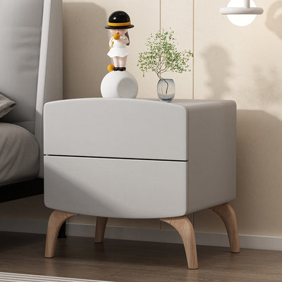 Modern Minimalist Rectangular Solid Wood Multi-layer Board Solid Wood Cat-Scratch-Resistant Leather Nightstand 2-Drawer For Bedroom