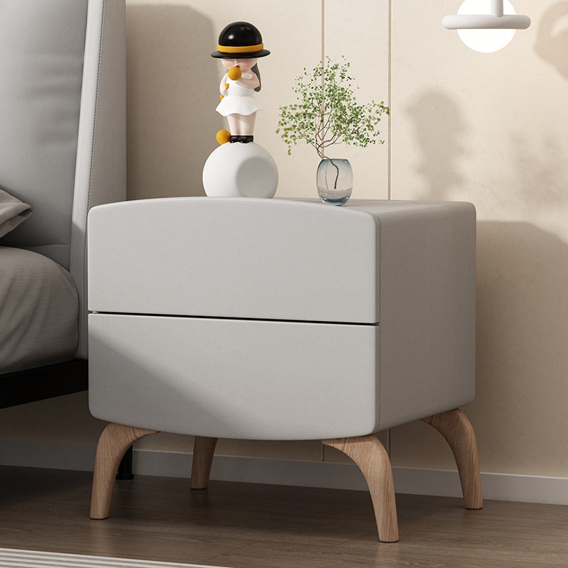 Modern Minimalist Rectangular Solid Wood Multi-layer Board Solid Wood Cat-Scratch-Resistant Leather Nightstand 2-Drawer For Bedroom