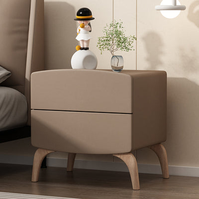 Modern Minimalist Rectangular Solid Wood Multi-layer Board Solid Wood Cat-Scratch-Resistant Leather Nightstand 2-Drawer For Bedroom