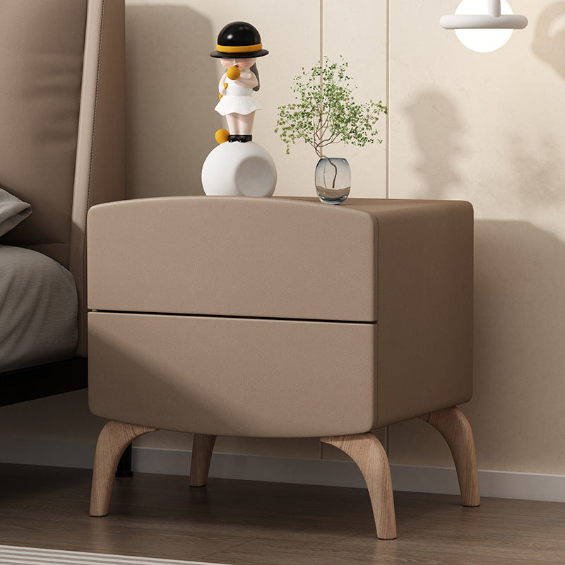 Modern Minimalist Rectangular Solid Wood Multi-layer Board Solid Wood Cat-Scratch-Resistant Leather Nightstand 2-Drawer For Bedroom