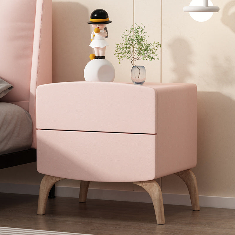 Modern Minimalist Rectangular Solid Wood Multi-layer Board Solid Wood Cat-Scratch-Resistant Leather Nightstand 2-Drawer For Bedroom