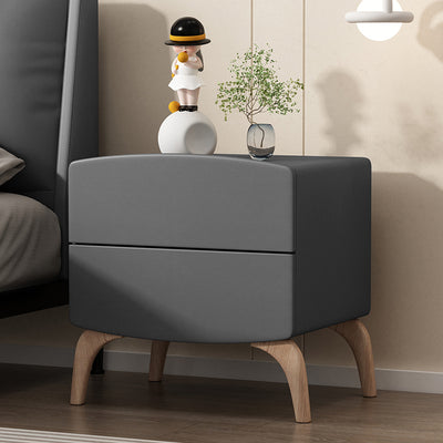 Modern Minimalist Rectangular Solid Wood Multi-layer Board Solid Wood Cat-Scratch-Resistant Leather Nightstand 2-Drawer For Bedroom