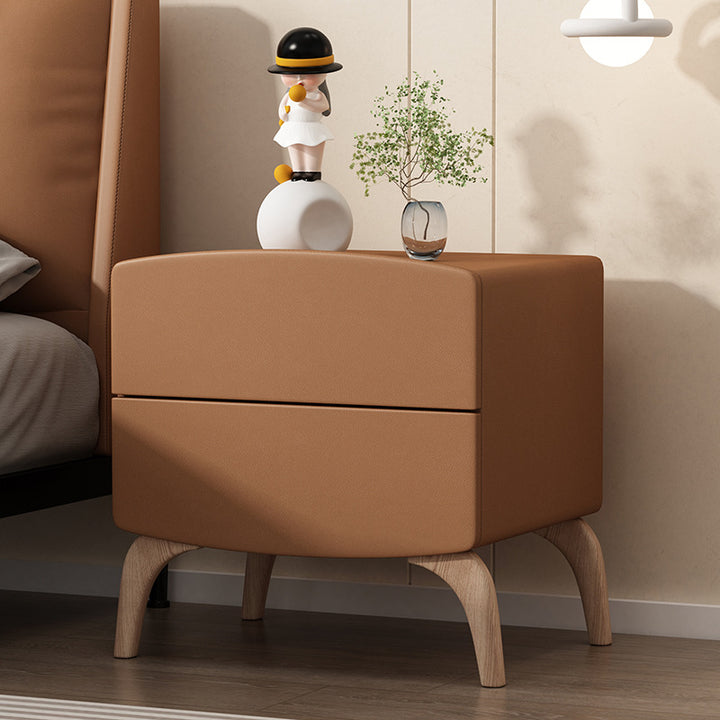 Table de chevet à 2 tiroirs en bois massif rectangulaire minimaliste moderne, panneau multicouche en bois massif, cuir résistant aux griffures de chat, pour chambre à coucher 
