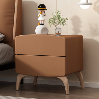 Modern Minimalist Rectangular Solid Wood Multi-layer Board Solid Wood Cat-Scratch-Resistant Leather Nightstand 2-Drawer For Bedroom