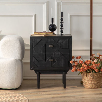 Modern Minimalist Rectangular Solid Wood Medium Density Fiberboard Iron Nightstand 2-Drawer 4-Leg For Bedroom