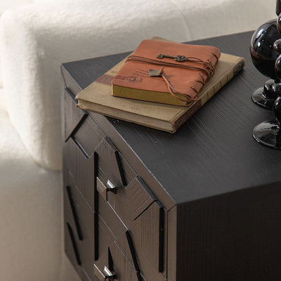 Modern Minimalist Rectangular Solid Wood Medium Density Fiberboard Iron Nightstand 2-Drawer 4-Leg For Bedroom