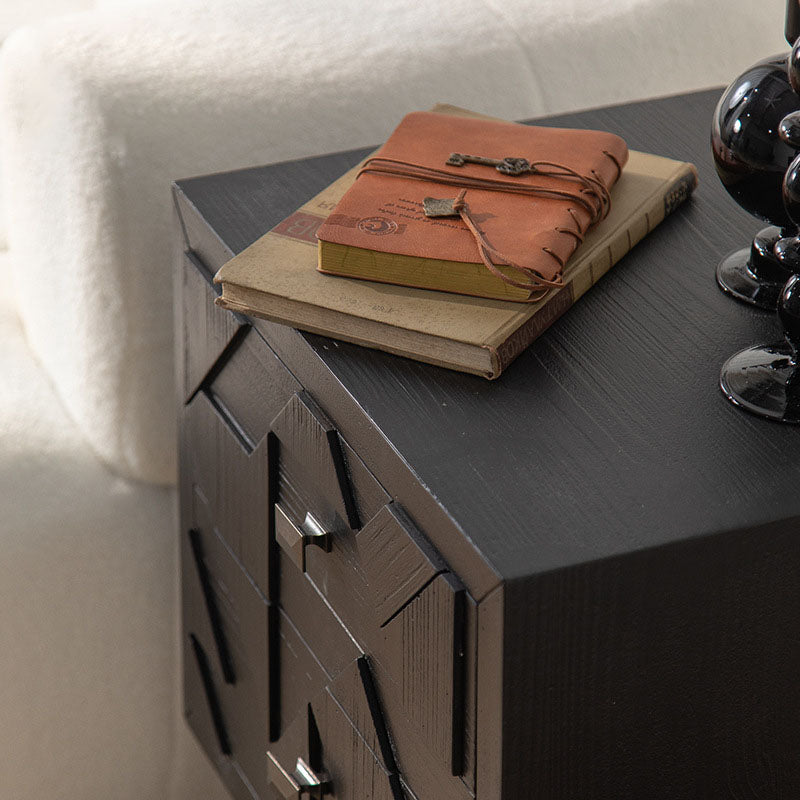 Modern Minimalist Rectangular Solid Wood Medium Density Fiberboard Iron Nightstand 2-Drawer 4-Leg For Bedroom