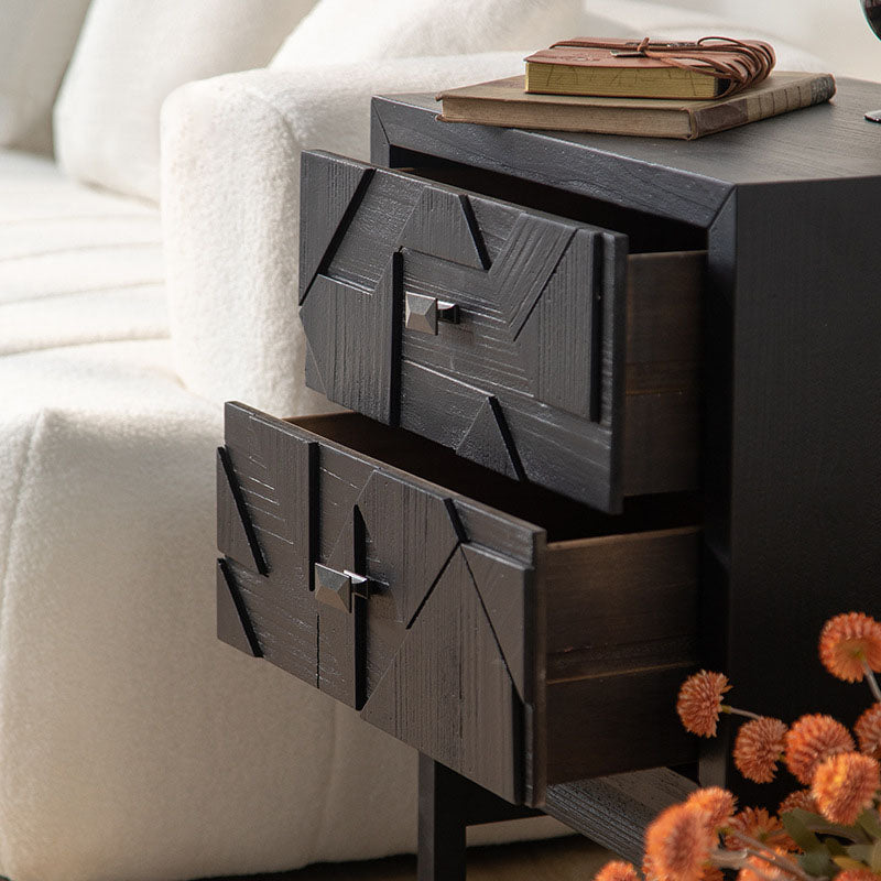 Modern Minimalist Rectangular Solid Wood Medium Density Fiberboard Iron Nightstand 2-Drawer 4-Leg For Bedroom