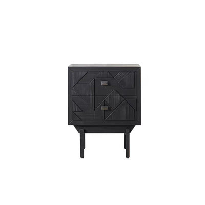 Modern Minimalist Rectangular Solid Wood Medium Density Fiberboard Iron Nightstand 2-Drawer 4-Leg For Bedroom