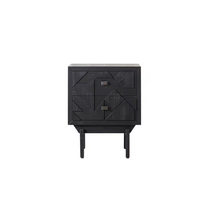 Modern Minimalist Rectangular Solid Wood Medium Density Fiberboard Iron Nightstand 2-Drawer 4-Leg For Bedroom