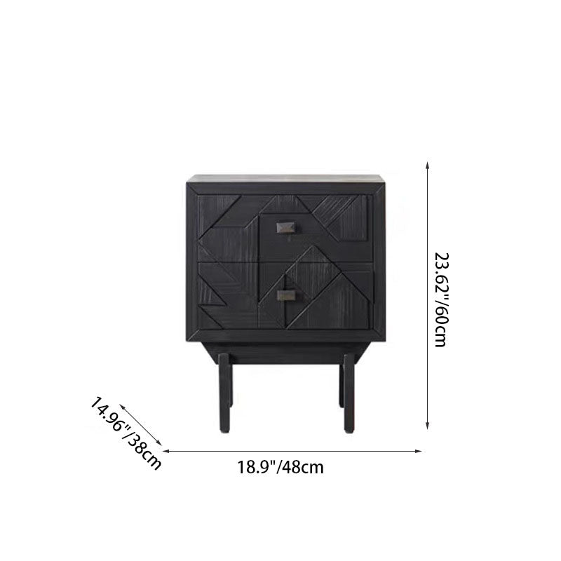 Modern Minimalist Rectangular Solid Wood Medium Density Fiberboard Iron Nightstand 2-Drawer 4-Leg For Bedroom