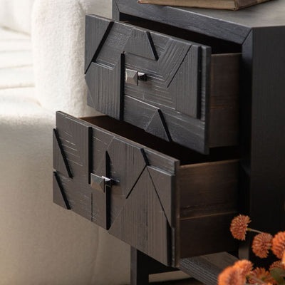 Modern Minimalist Rectangular Solid Wood Medium Density Fiberboard Iron Nightstand 2-Drawer 4-Leg For Bedroom