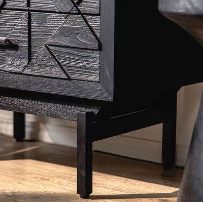 Modern Minimalist Rectangular Solid Wood Medium Density Fiberboard Iron Nightstand 2-Drawer 4-Leg For Bedroom
