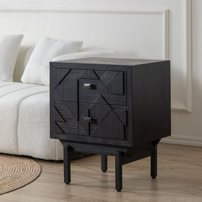 Modern Minimalist Rectangular Solid Wood Medium Density Fiberboard Iron Nightstand 2-Drawer 4-Leg For Bedroom