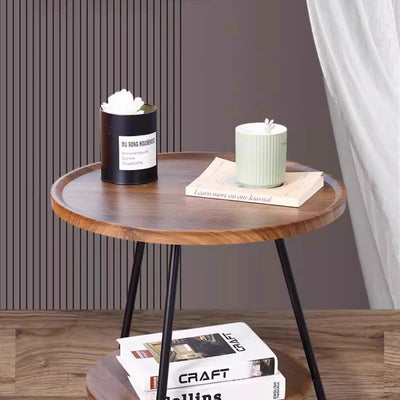 Modern Minimalist Round Medium Density Fiberboard Carbon Steel End Table 2-Tier 3-Leg For Living Room