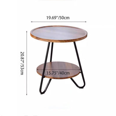 Modern Minimalist Round Medium Density Fiberboard Carbon Steel End Table 2-Tier 3-Leg For Living Room