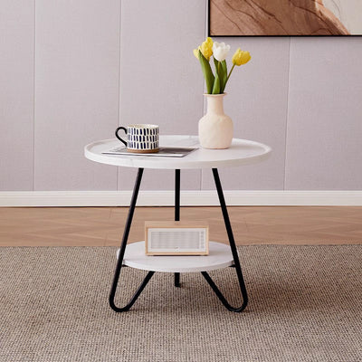 Modern Minimalist Round Medium Density Fiberboard Carbon Steel End Table 2-Tier 3-Leg For Living Room