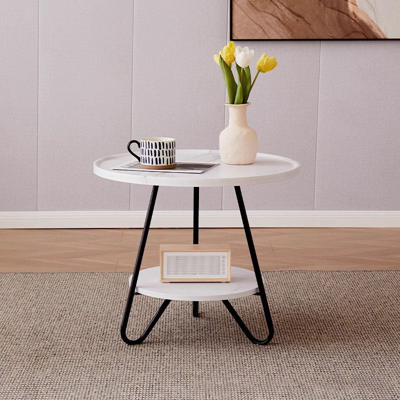 Modern Minimalist Round Medium Density Fiberboard Carbon Steel End Table 2-Tier 3-Leg For Living Room