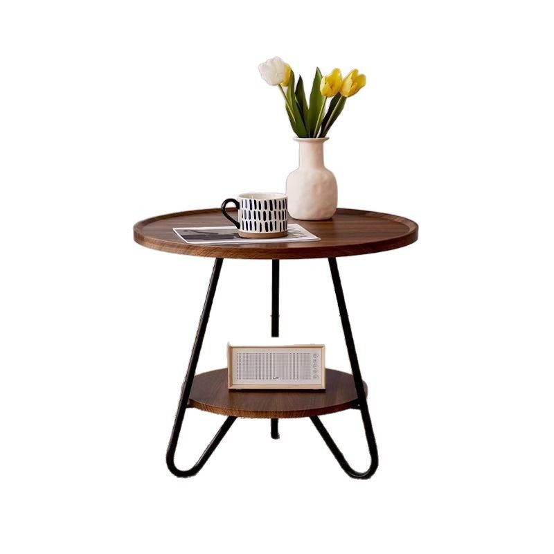 Modern Minimalist Round Medium Density Fiberboard Carbon Steel End Table 2-Tier 3-Leg For Living Room