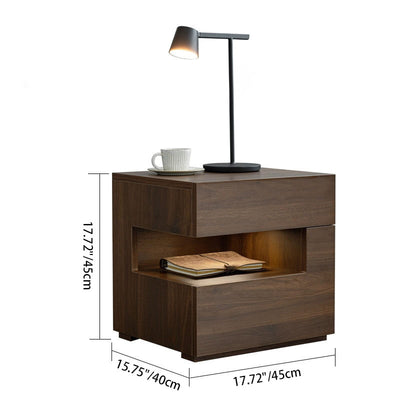 Mesita de noche de madera maciza rectangular minimalista moderna de fresno con 2 cajones y 2 niveles para dormitorio 