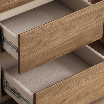 Modern Minimalist Rectangular Solid Wood Saddle Leather Nightstand 2-Drawer For Bedroom