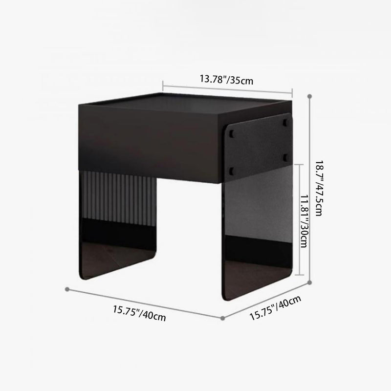 Modern Minimalist Rectangular Solid Wood Ecological Board Tempered Glass Nightstand 2-Leg 1-Drawer For Bedroom