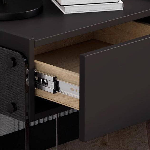 Modern Minimalist Rectangular Solid Wood Ecological Board Tempered Glass Nightstand 2-Leg 1-Drawer For Bedroom