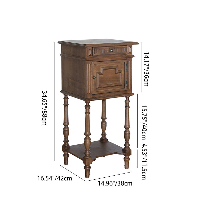 Modern Minimalist Rectangular Solid Wood End Table 4-Leg 1-Cabinet For Living Room