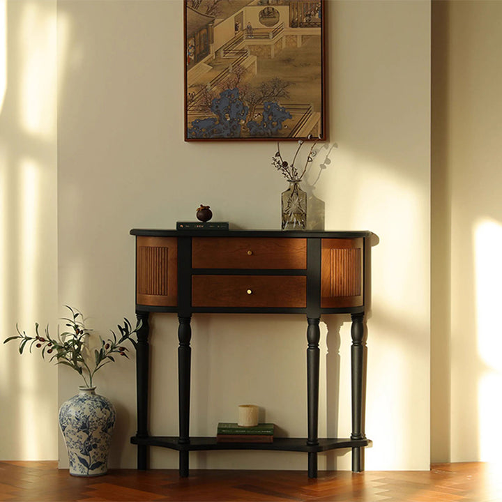 Table d'appoint rectangulaire vintage traditionnelle en panneau de fibres à densité moyenne et bois massif, à 4 pieds et 4 compartiments, pour salon 