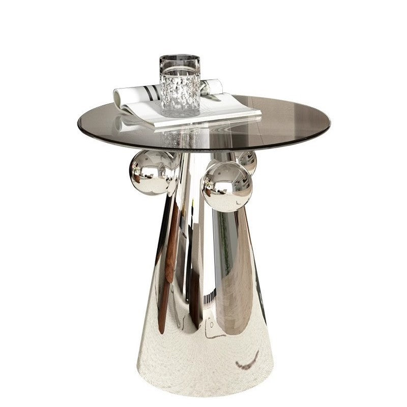 Modern Minimalist Round Tempered Glass Stainless Steel End Table Non-Slip Base For Living Room