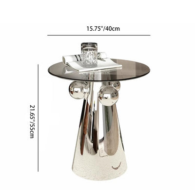 Modern Minimalist Round Tempered Glass Stainless Steel End Table Non-Slip Base For Living Room