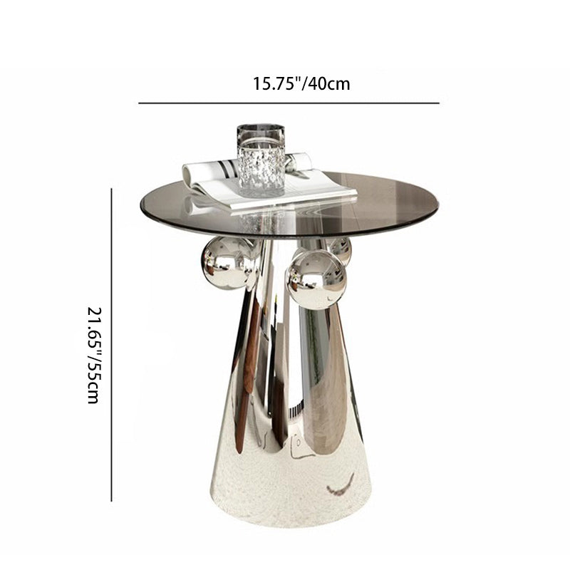 Modern Minimalist Round Tempered Glass Stainless Steel End Table Non-Slip Base For Living Room