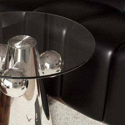 Modern Minimalist Round Tempered Glass Stainless Steel End Table Non-Slip Base For Living Room