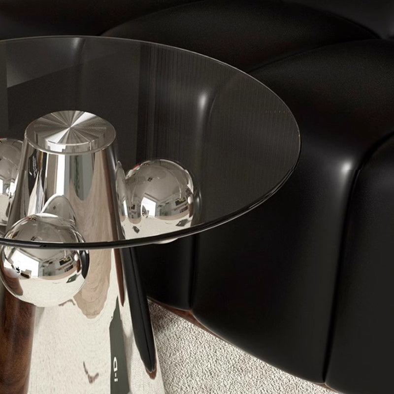 Modern Minimalist Round Tempered Glass Stainless Steel End Table Non-Slip Base For Living Room