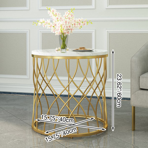 Modern Minimalist Cylindrical Steel Stone End Table Openwork Design For Living Room