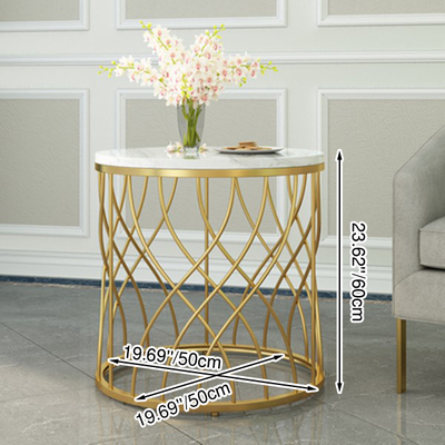 Modern Minimalist Cylindrical Steel Stone End Table Openwork Design For Living Room
