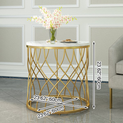 Modern Minimalist Cylindrical Steel Stone End Table Openwork Design For Living Room