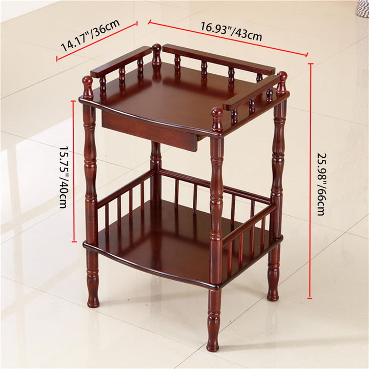 Mesa auxiliar rectangular vintage tradicional de MDF con acabado de madera de abedul, 2 niveles y 4 patas, para sala de estar 