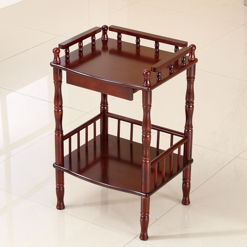 Mesa auxiliar rectangular vintage tradicional de MDF con acabado de madera de abedul, 2 niveles y 4 patas, para sala de estar 