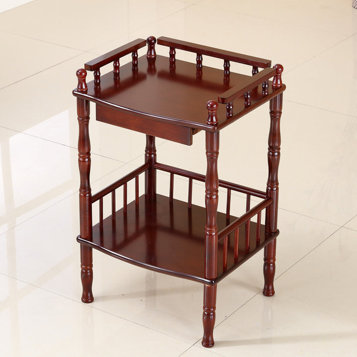 Mesa auxiliar rectangular vintage tradicional de MDF con acabado de madera de abedul, 2 niveles y 4 patas, para sala de estar 