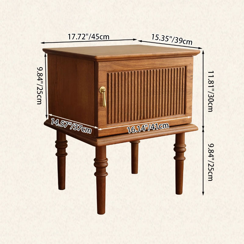 Traditional Vintage Rectangular Walnut Wood Nightstand 4-Leg 1-Cabinet For Bedroom