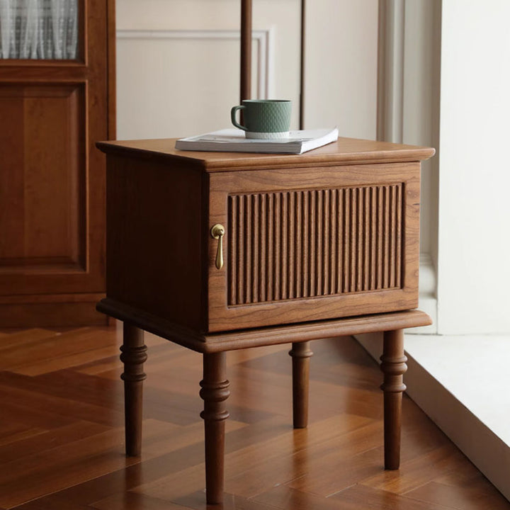 Traditional Vintage Rectangular Walnut Wood Nightstand 4-Leg 1-Cabinet For Bedroom