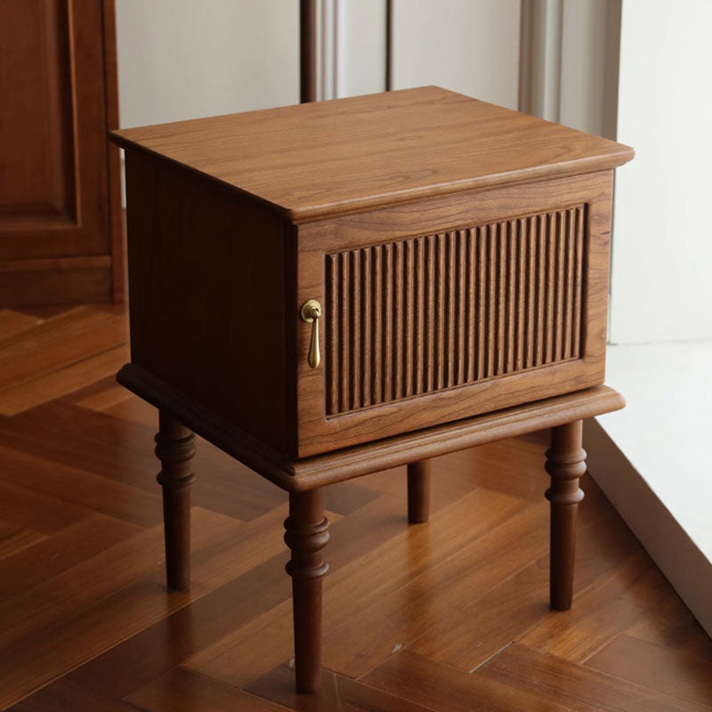 Traditional Vintage Rectangular Walnut Wood Nightstand 4-Leg 1-Cabinet For Bedroom