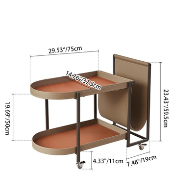 Modern Minimalist Rounded Rectangular Saddle Leather Carbon Steel End Table 2-Tier 4-Leg Movable For Living Room