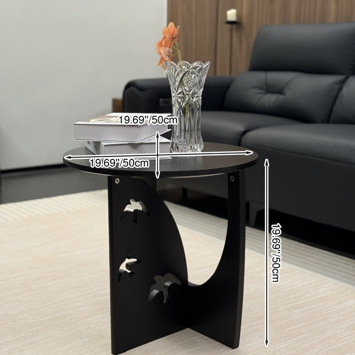 Table d’appoint ronde traditionnelle vintage en bois massif avec cadre ajouré pour salon 