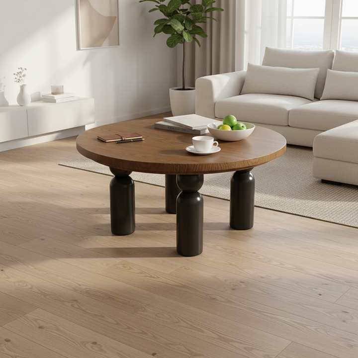 Table d'appoint ronde traditionnelle vintage en bois massif à 4 pieds pour salon 