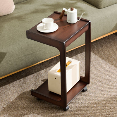 Modern Minimalist Rectangular Bamboo End Table 2-Tier 1-Drawer For Living Room