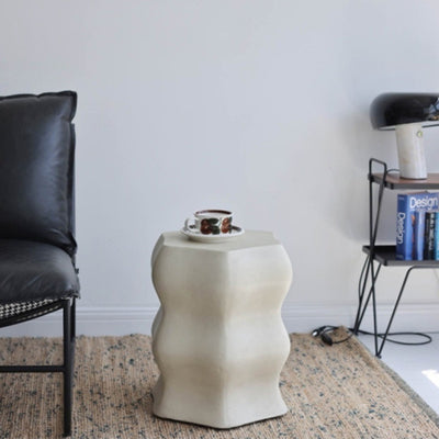 Modern Minimalist Wavy Cube Magnesium Oxide End Table For Living Room