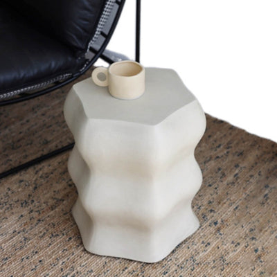 Modern Minimalist Wavy Cube Magnesium Oxide End Table For Living Room