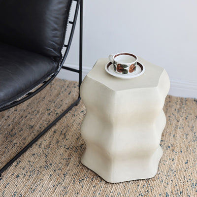 Modern Minimalist Wavy Cube Magnesium Oxide End Table For Living Room